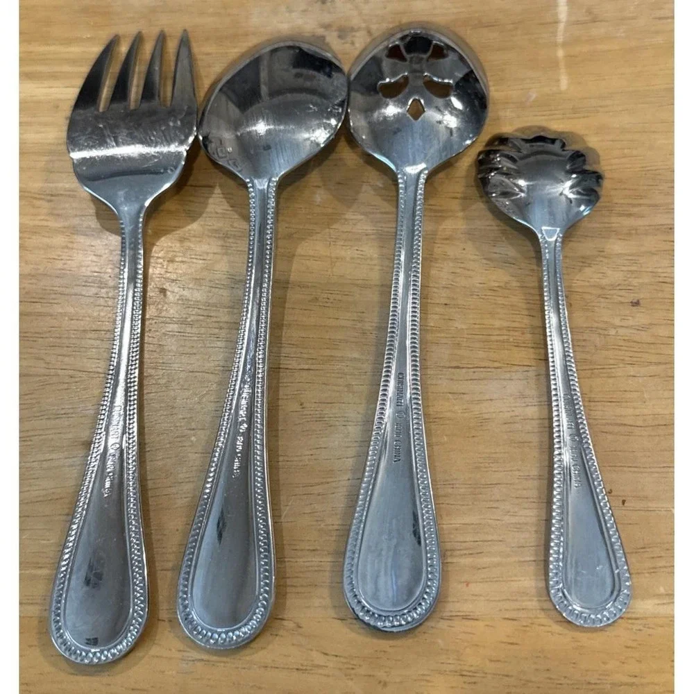 Cuisinart CU18 Beaded Pattern Stainless Steel Hostess Serving Set Spoon Set Of 4